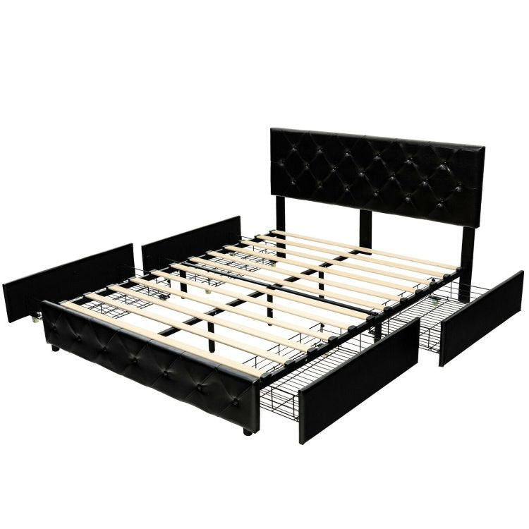 Full/Queen PU Leather Upholstered Platform Bed with 4 Drawers-Full Size-Simple Bed Frame-DECOROLALA