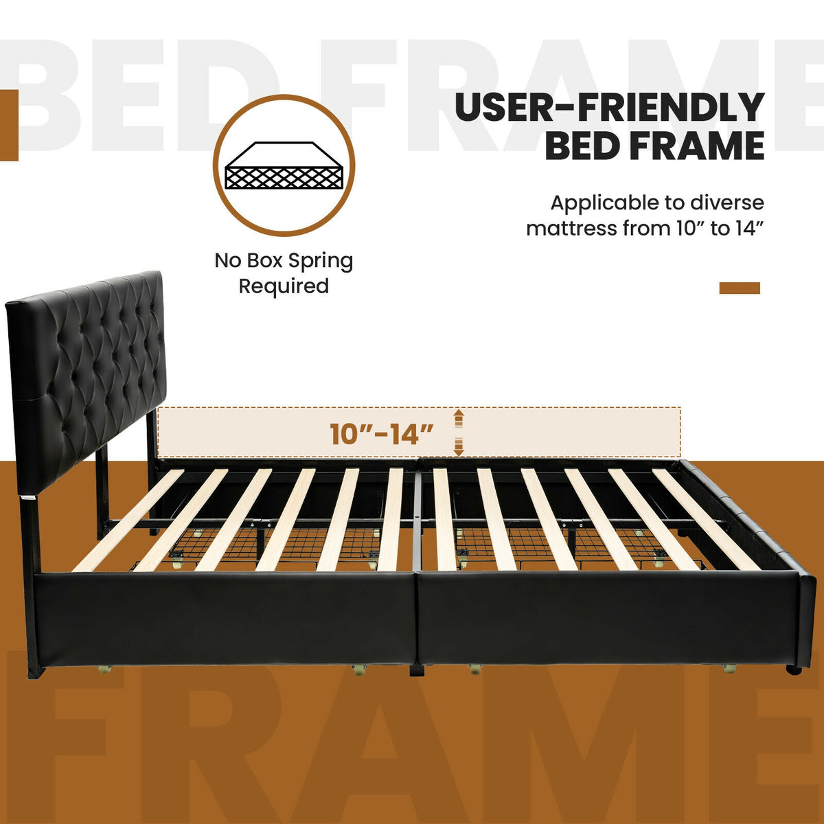 Full/Queen PU Leather Upholstered Platform Bed with 4 Drawers-Full Size-Simple Bed Frame-DECOROLALA