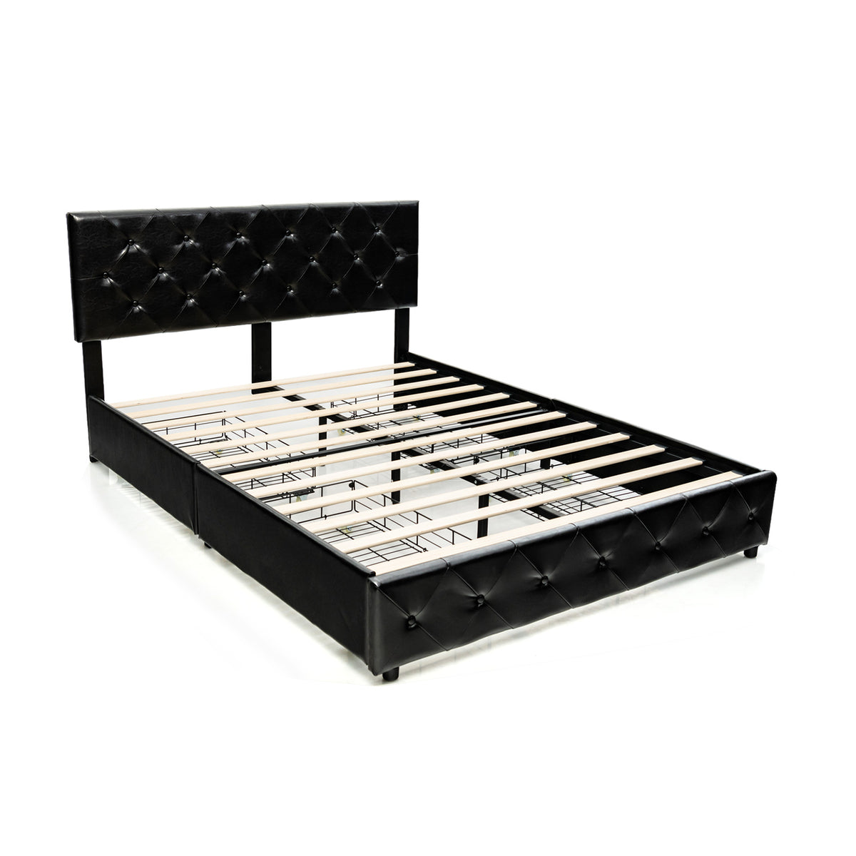 Full/Queen PU Leather Upholstered Platform Bed with 4 Drawers-Full Size-Simple Bed Frame-DECOROLALA