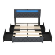 Full/Queen Size Bed Frame with Adjustable Storage Headboard and Wooden Slat Support-Full-Simple Bed Frame-DECOROLALA