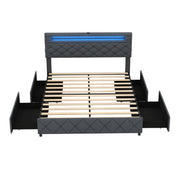 Full/Queen Size Bed Frame with Adjustable Storage Headboard and Wooden Slat Support-Queen Size-Simple Bed Frame-DECOROLALA