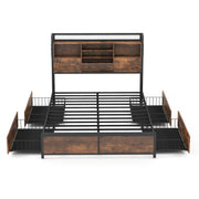 Full/Queen Size Bed Frame with Bookcase Headboard and 4 Storage Drawers-Full Size-Simple Bed Frame-DECOROLALA
