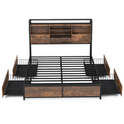 Full/Queen Size Bed Frame with Bookcase Headboard and 4 Storage Drawers-Queen Size-Simple Bed Frame-DECOROLALA