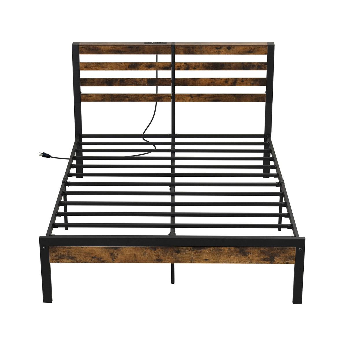 Full/Queen Size Bed Frame with Charging Station and Storage Headboard-Full Size-Simple Bed Frame-DECOROLALA
