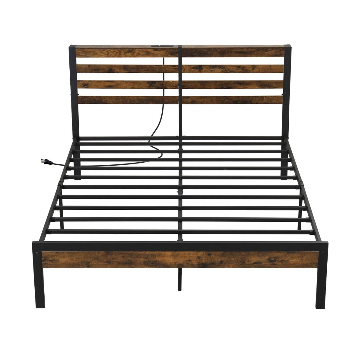 Full/Queen Size Bed Frame with Charging Station and Storage Headboard-Queen Size-Simple Bed Frame-DECOROLALA