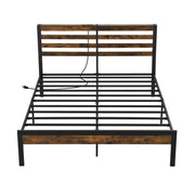 Full/Queen Size Bed Frame with Charging Station and Storage Headboard-Queen Size-Simple Bed Frame-DECOROLALA