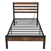 Full/Queen Size Bed Frame with Charging Station and Storage Headboard-Twin Size-Simple Bed Frame-DECOROLALA