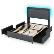 Full/Queen Size Bed Frame with LED Lights and Charging Station-Full Size-Simple Bed Frame-DECOROLALA