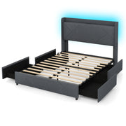 Full/Queen Size Bed Frame with LED Lights and Charging Station-Queen Size-Simple Bed Frame-DECOROLALA