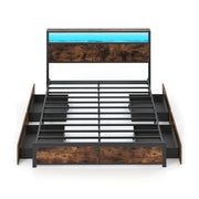 Full/Queen Size LED Bed Frame with Charging Station and 4 Storage Drawers-Queen-Simple Bed Frame-DECOROLALA