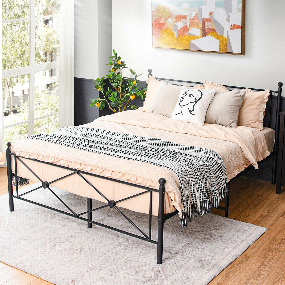 Full/Queen Size Metal Bed Frame Platform with Headboard-Full Size-Simple Bed Frame-DECOROLALA