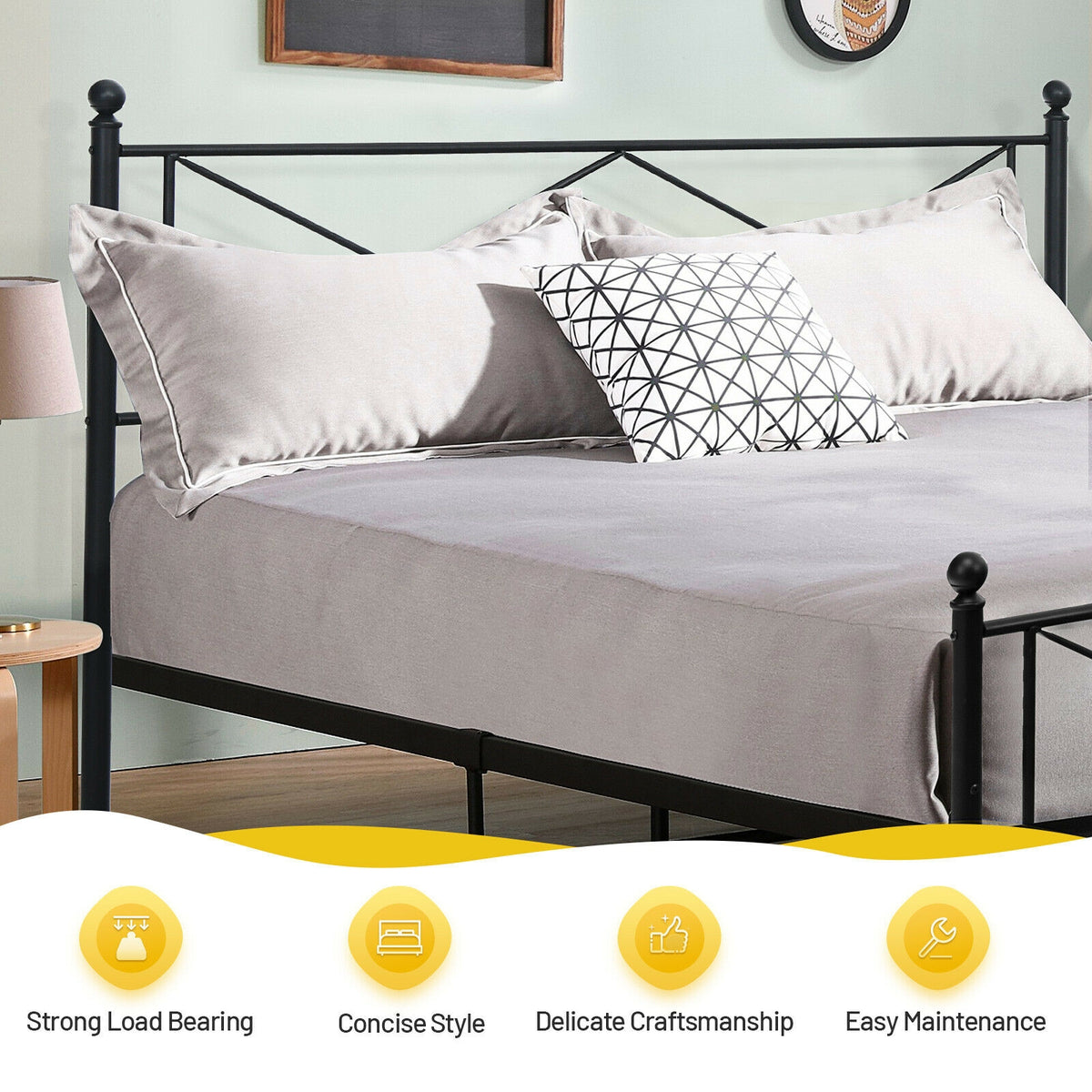 Full/Queen Size Metal Bed Frame Platform with Headboard-Full Size-Simple Bed Frame-DECOROLALA