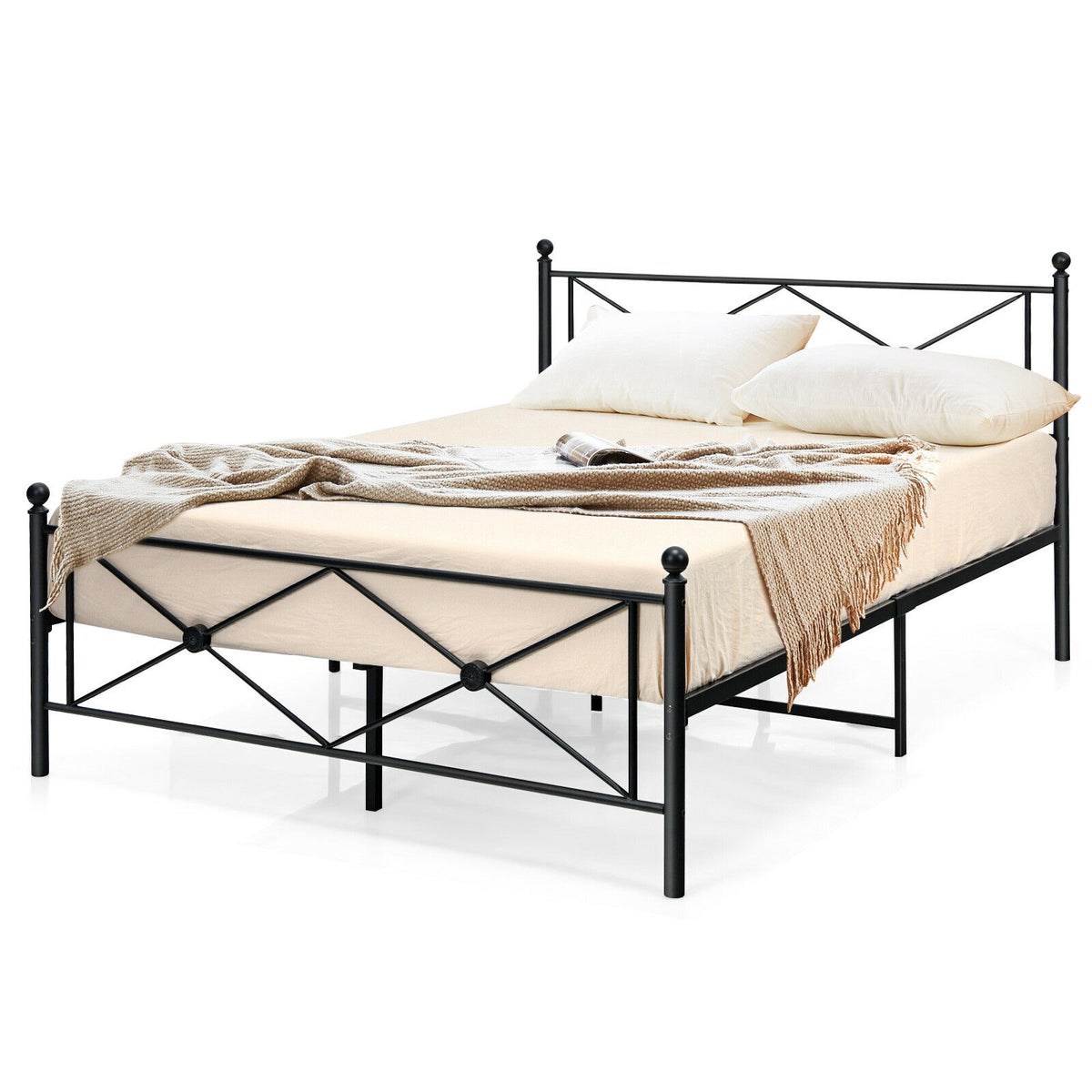 Full/Queen Size Metal Bed Frame Platform with Headboard-Full Size-Simple Bed Frame-DECOROLALA