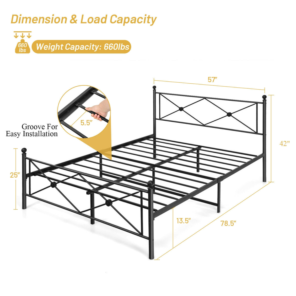 Full/Queen Size Metal Bed Frame Platform with Headboard-Full Size-Simple Bed Frame-DECOROLALA