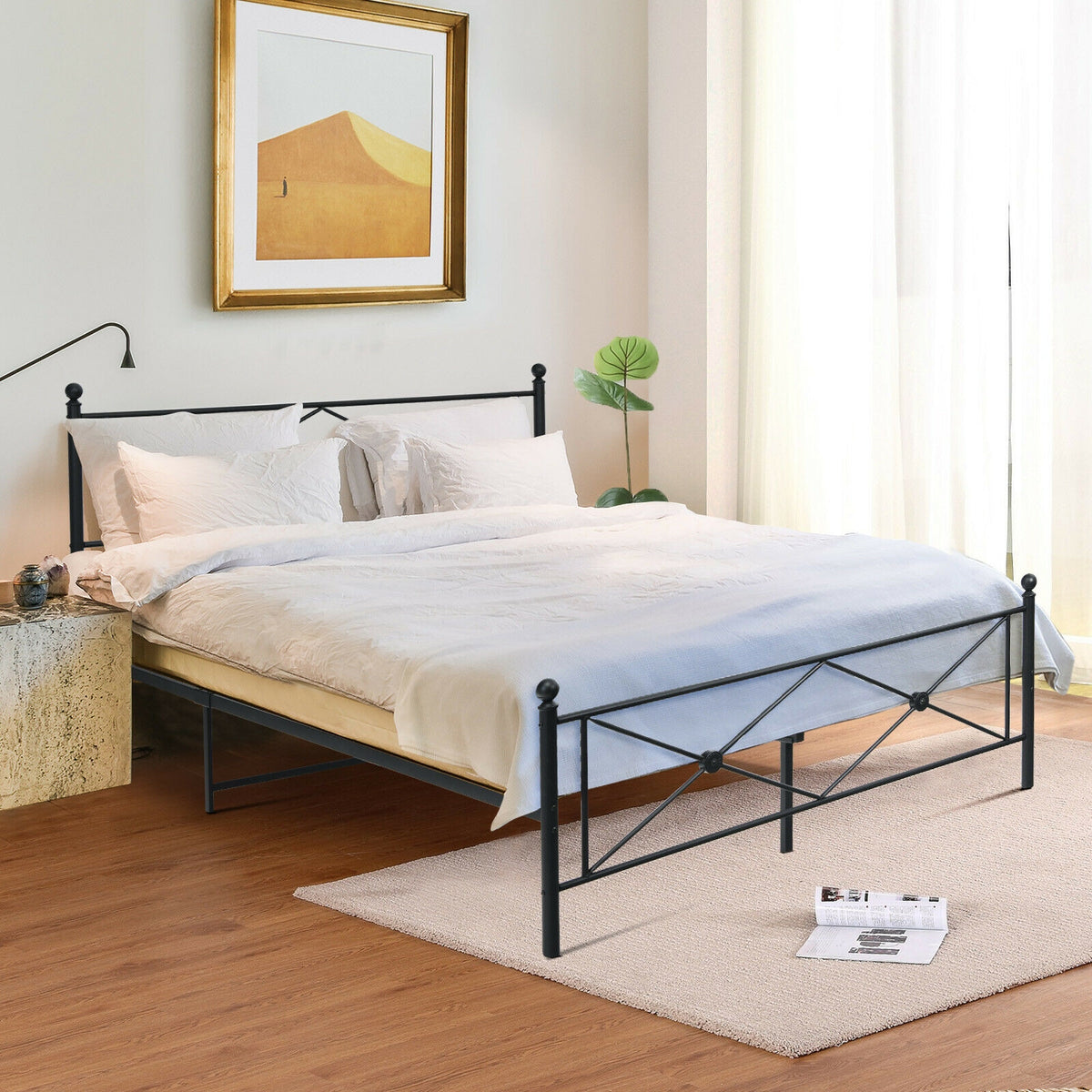 Full/Queen Size Metal Bed Frame Platform with Headboard-Full Size-Simple Bed Frame-DECOROLALA