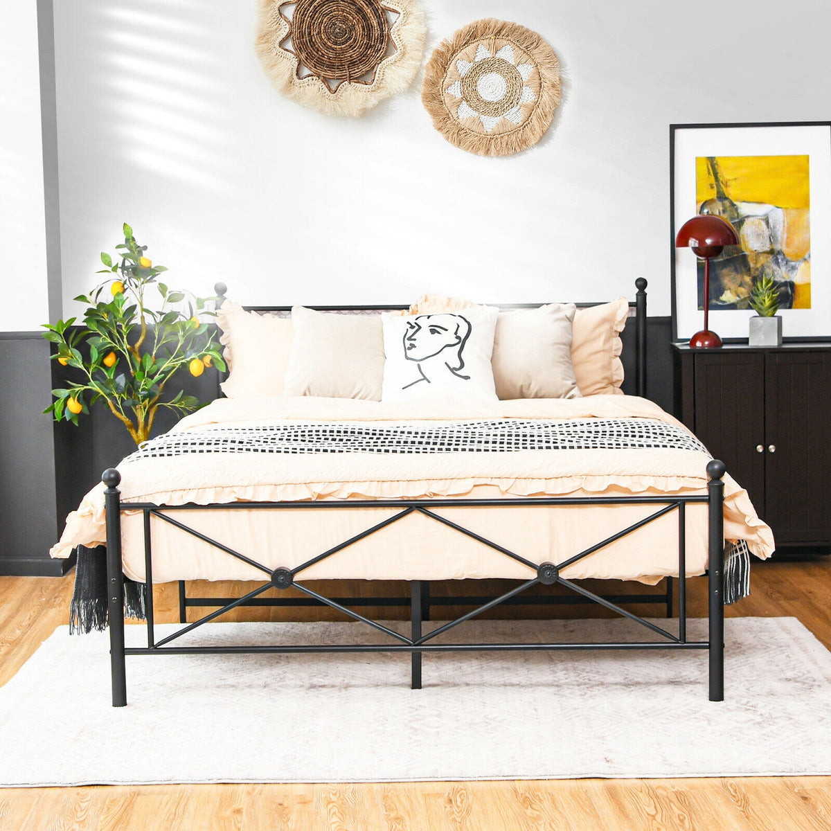 Full/Queen Size Metal Bed Frame Platform with Headboard-Full Size-Simple Bed Frame-DECOROLALA