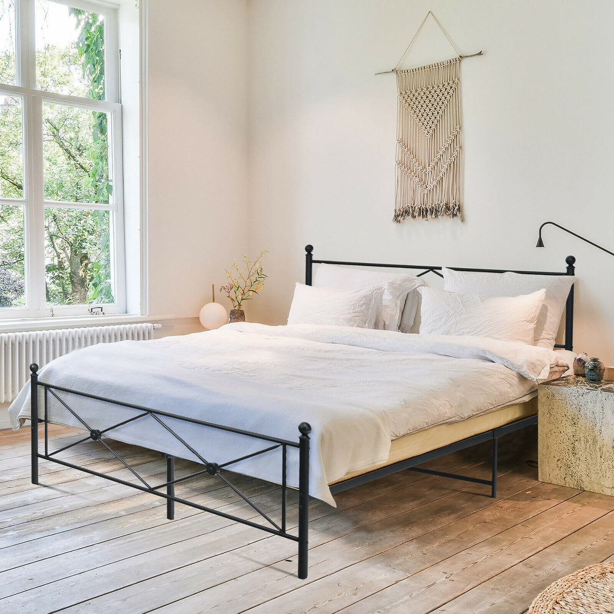 Full/Queen Size Metal Bed Frame Platform with Headboard-Full Size-Simple Bed Frame-DECOROLALA