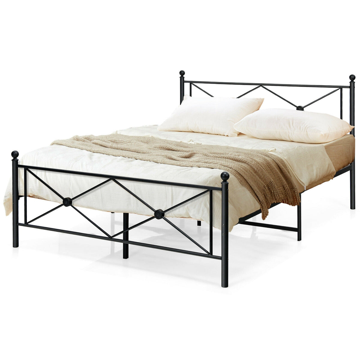Full/Queen Size Metal Bed Frame Platform with Headboard-Queen Size-Simple Bed Frame-DECOROLALA