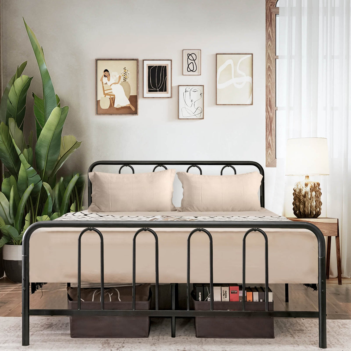 Full/Queen Size Metal Bed Frame with Headboard and Footboard-Full Size-Simple Bed Frame-DECOROLALA