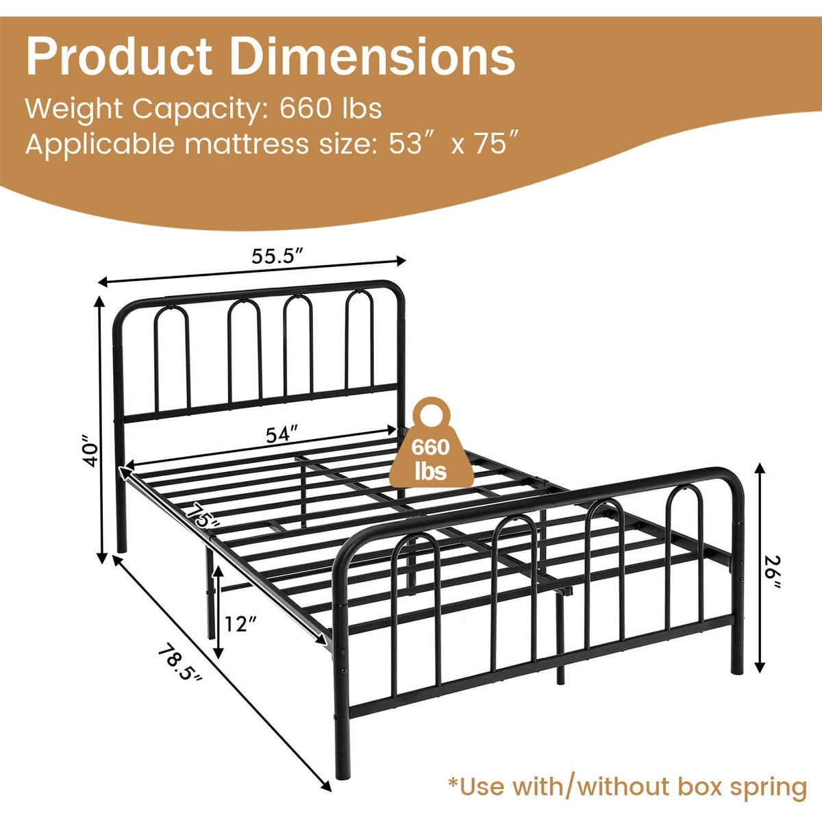 Full/Queen Size Metal Bed Frame with Headboard and Footboard-Full Size-Simple Bed Frame-DECOROLALA