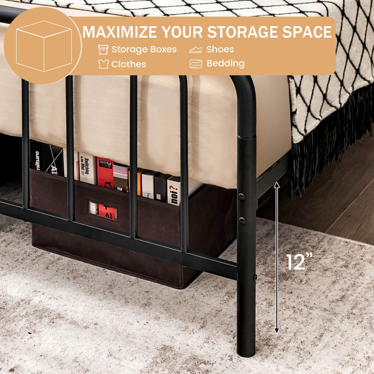 Full/Queen Size Metal Bed Frame with Headboard and Footboard-Full Size-Simple Bed Frame-DECOROLALA