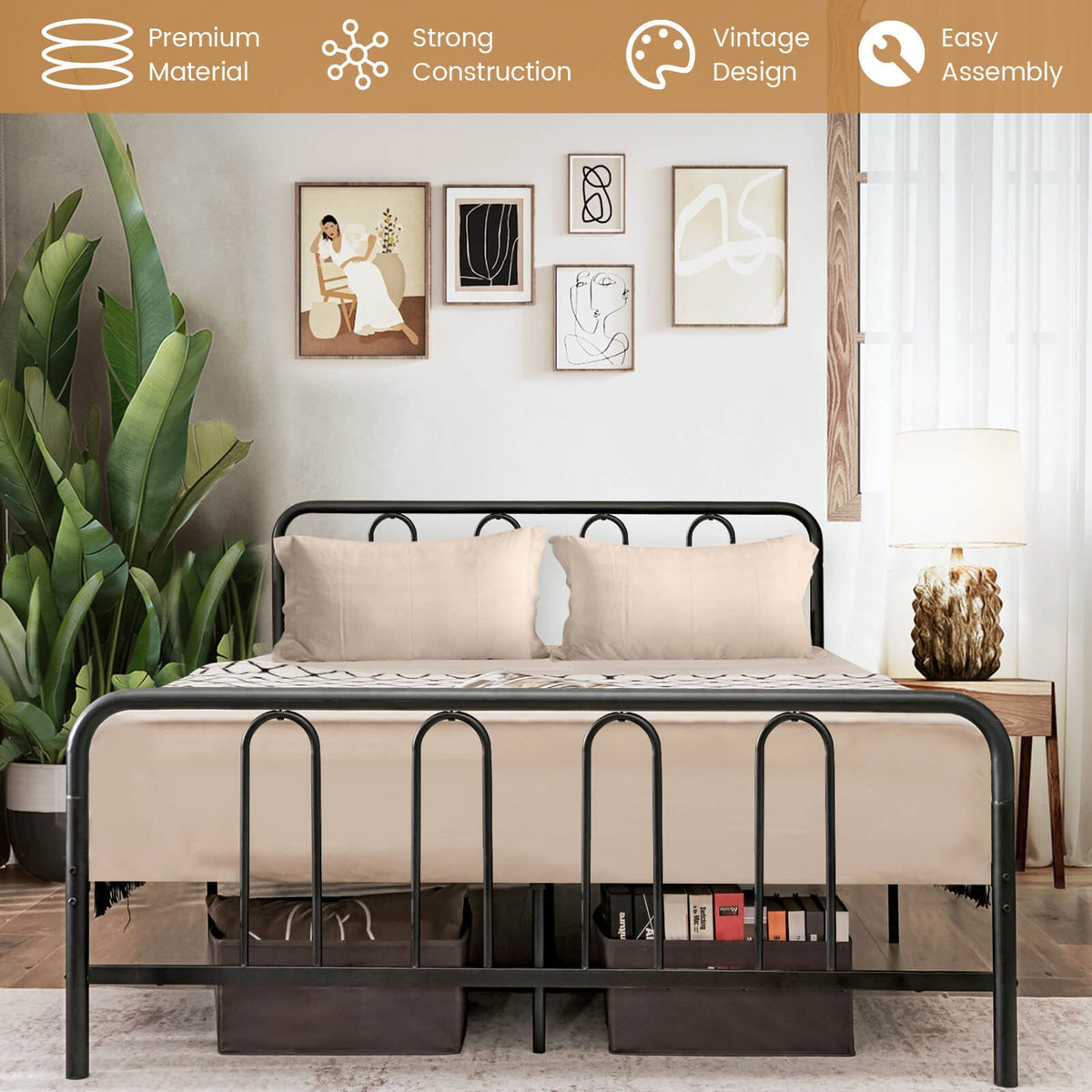 Full/Queen Size Metal Bed Frame with Headboard and Footboard-Full Size-Simple Bed Frame-DECOROLALA