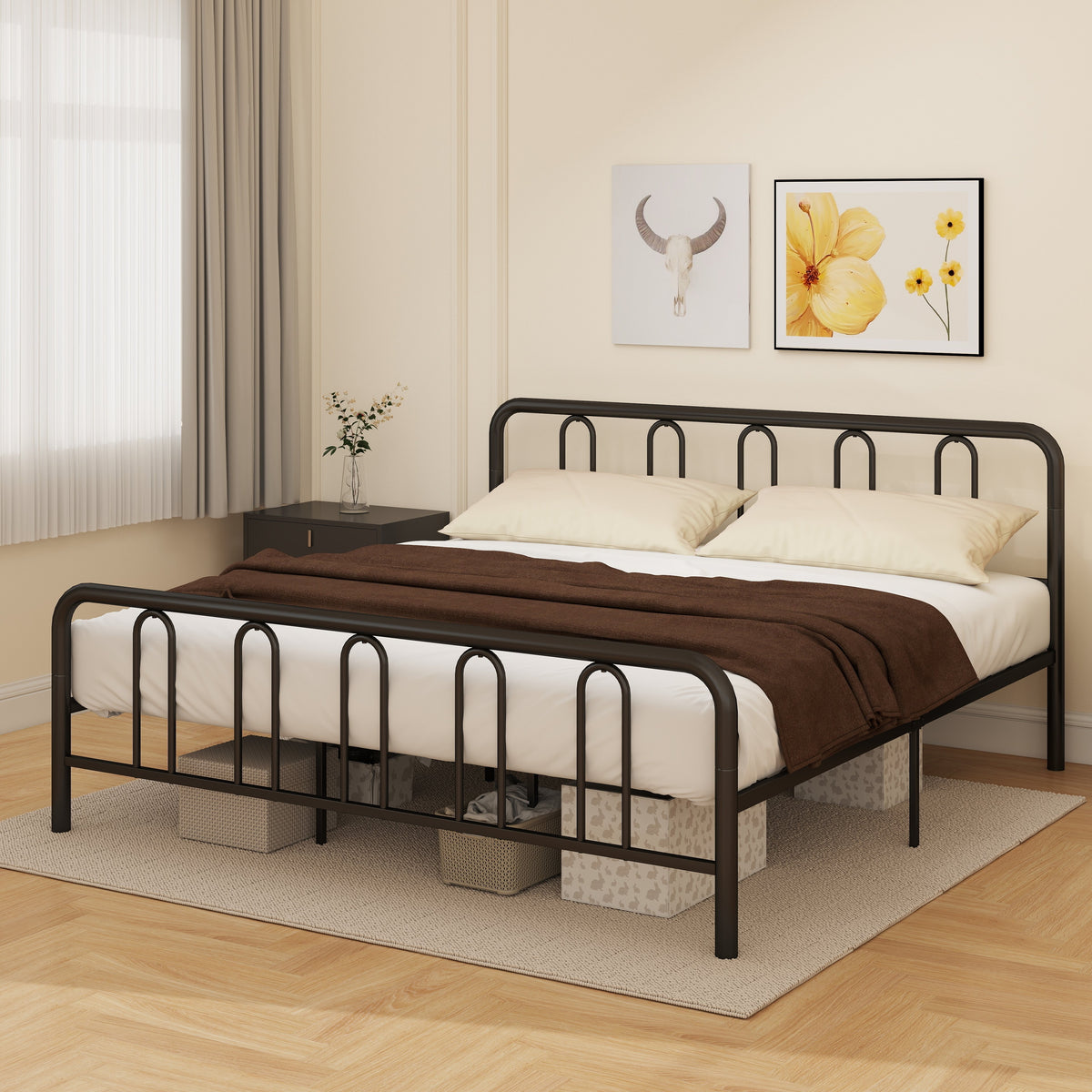 Full/Queen Size Metal Bed Frame with Headboard and Footboard-King Size-Simple Bed Frame-DECOROLALA