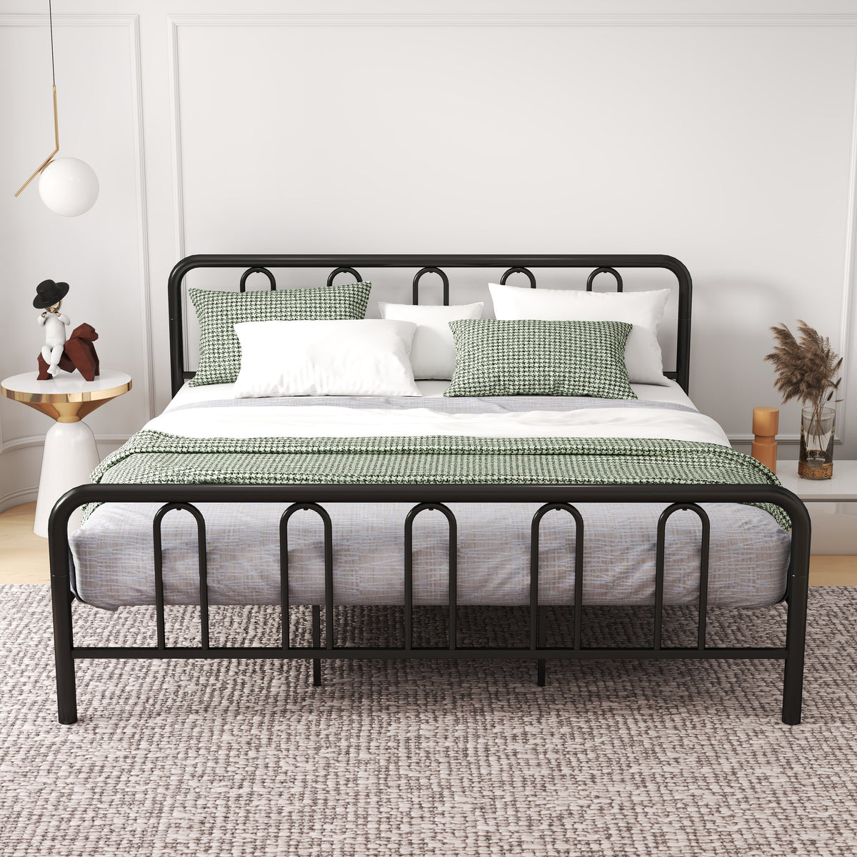 Full/Queen Size Metal Bed Frame with Headboard and Footboard-King Size-Simple Bed Frame-DECOROLALA