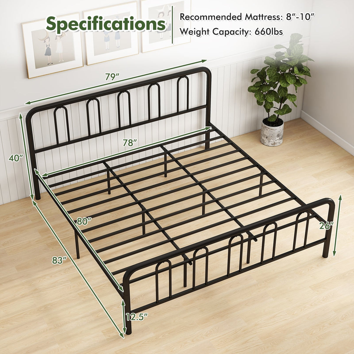 Full/Queen Size Metal Bed Frame with Headboard and Footboard-King Size-Simple Bed Frame-DECOROLALA