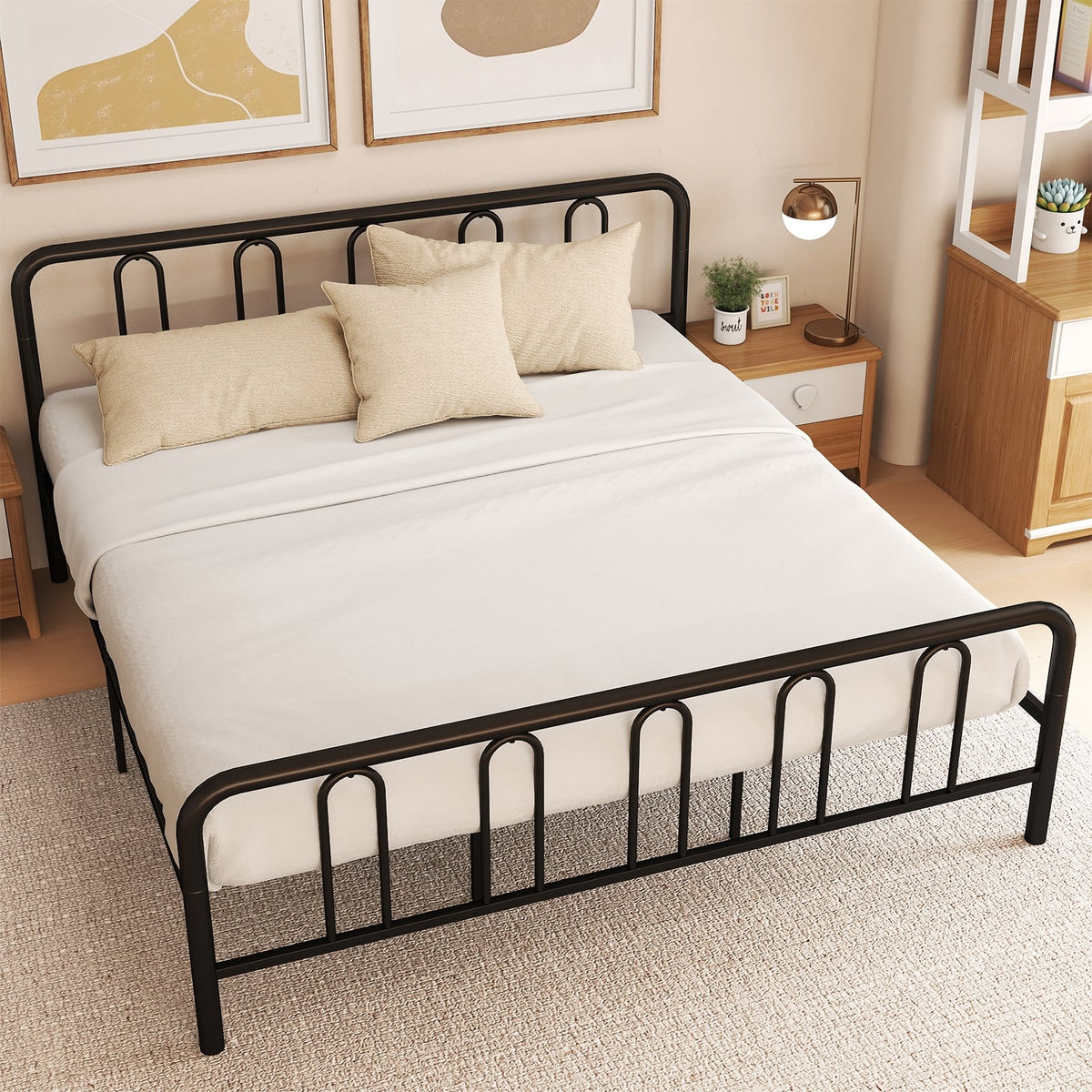 Full/Queen Size Metal Bed Frame with Headboard and Footboard-King Size-Simple Bed Frame-DECOROLALA