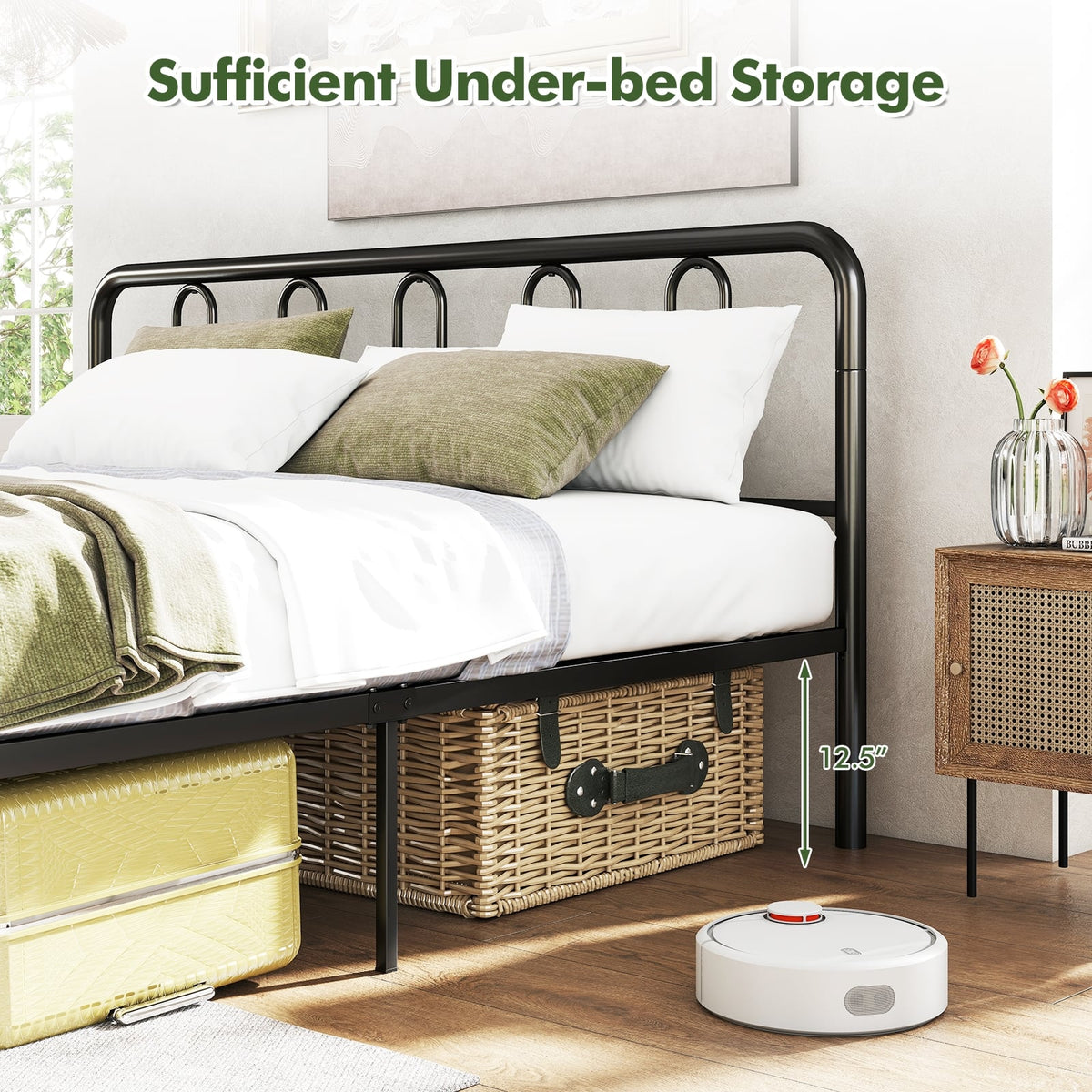 Full/Queen Size Metal Bed Frame with Headboard and Footboard-King Size-Simple Bed Frame-DECOROLALA