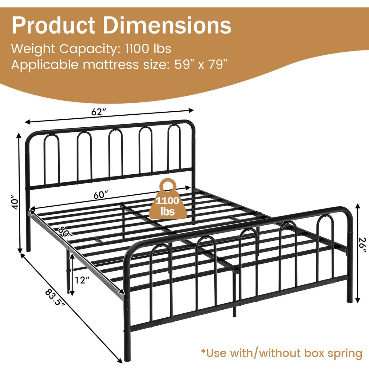Full/Queen Size Metal Bed Frame with Headboard and Footboard-Simple Bed Frame-DECOROLALA