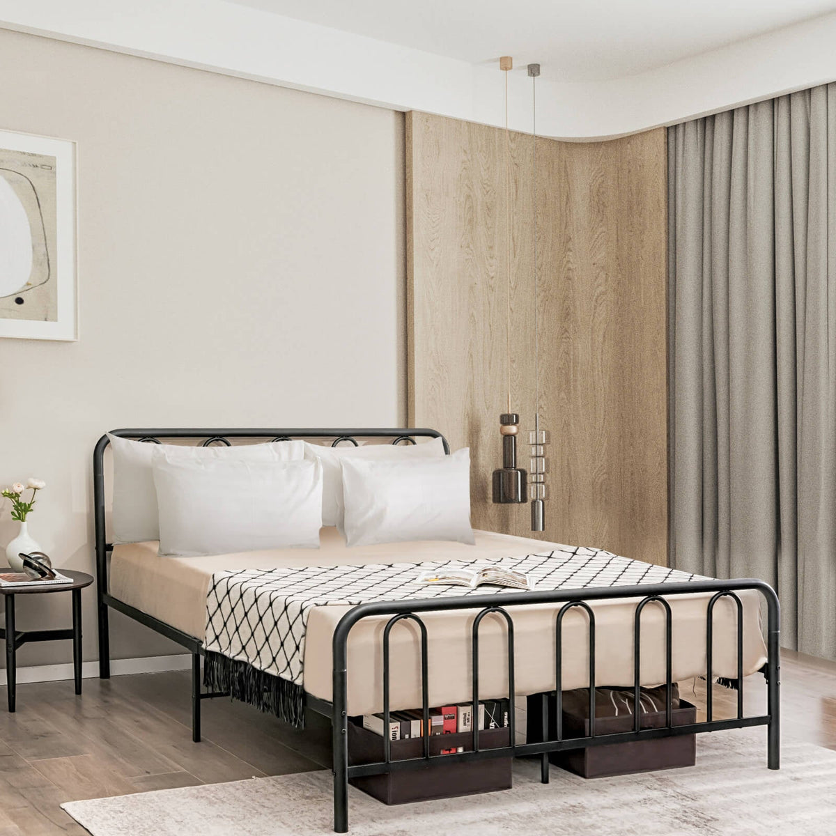Full/Queen Size Metal Bed Frame with Headboard and Footboard-Simple Bed Frame-DECOROLALA