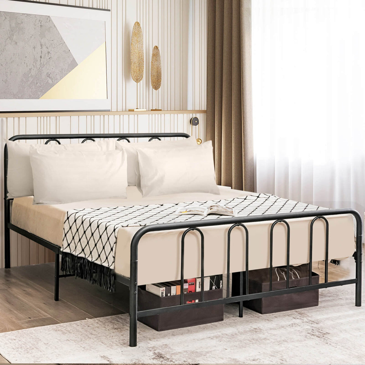 Full/Queen Size Metal Bed Frame with Headboard and Footboard-Simple Bed Frame-DECOROLALA