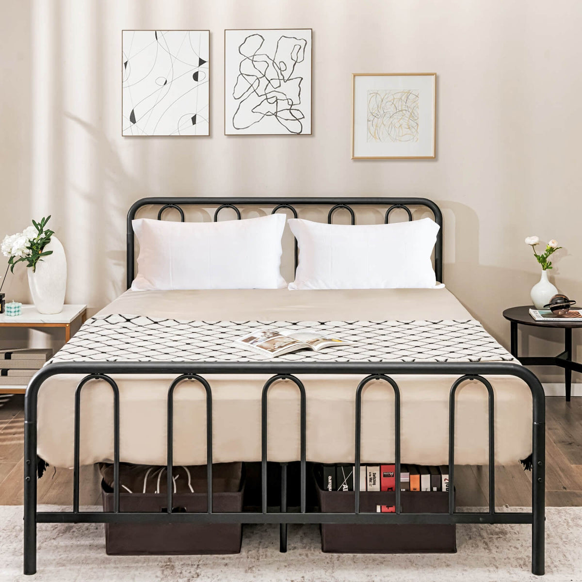 Full/Queen Size Metal Bed Frame with Headboard and Footboard-Simple Bed Frame-DECOROLALA