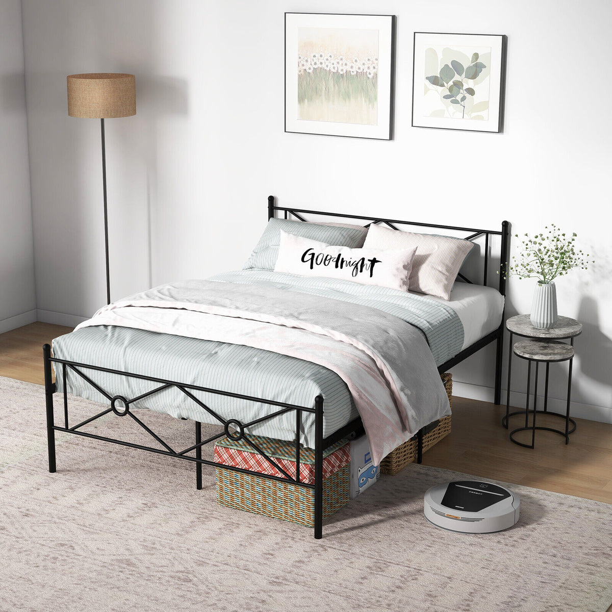 Full/Queen Size Metal Platform Bed Frame with Headboard and Footboard-Full Size-Simple Bed Frame-DECOROLALA