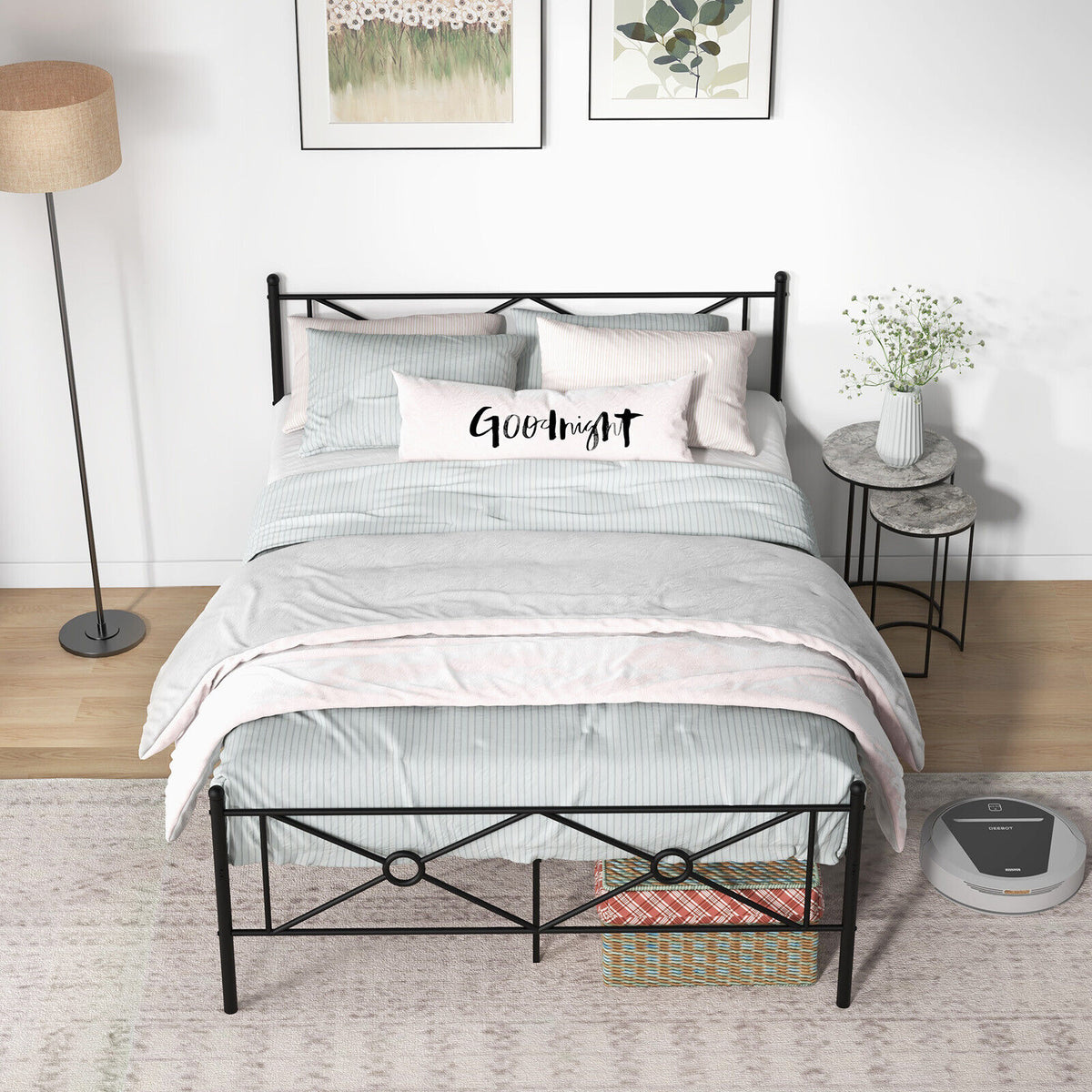 Full/Queen Size Metal Platform Bed Frame with Headboard and Footboard-Full Size-Simple Bed Frame-DECOROLALA