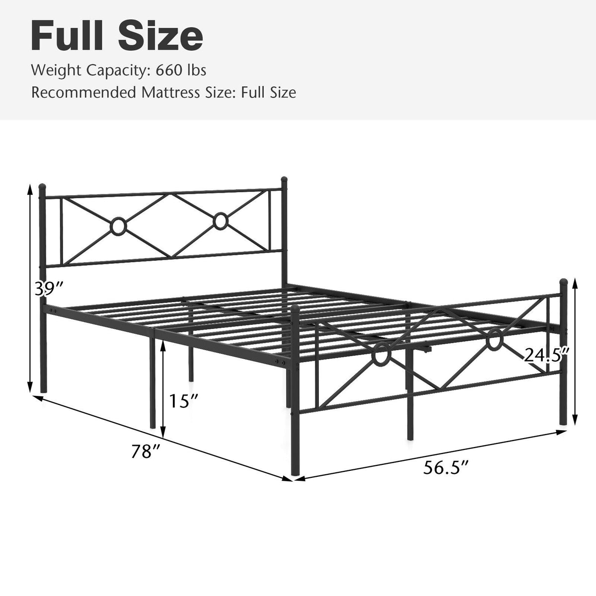 Full/Queen Size Metal Platform Bed Frame with Headboard and Footboard-Full Size-Simple Bed Frame-DECOROLALA