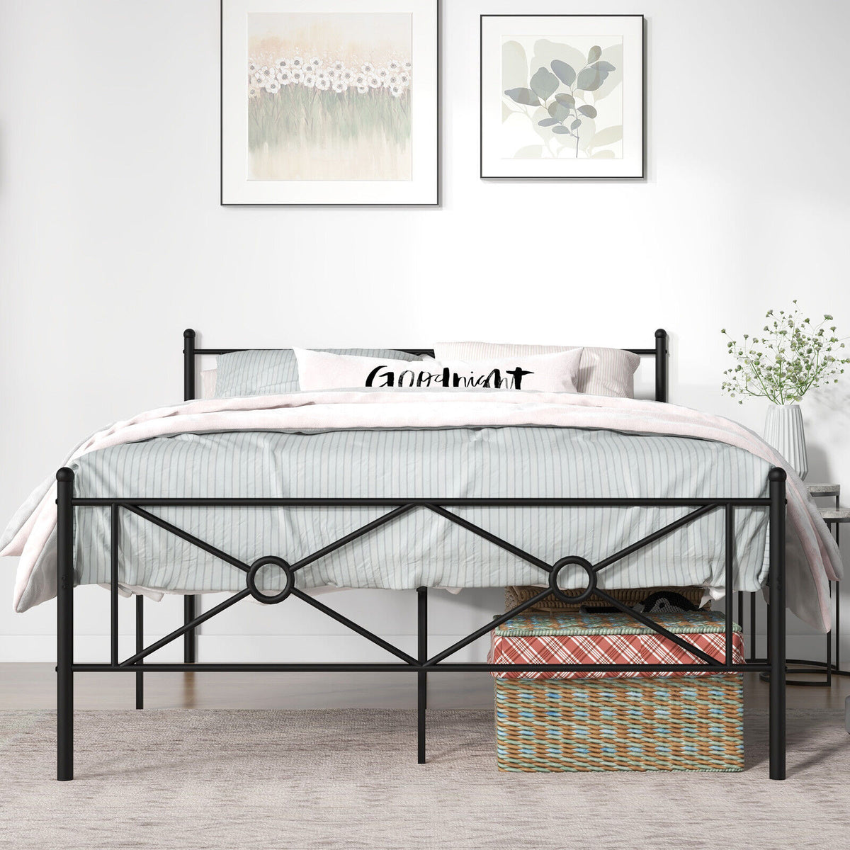 Full/Queen Size Metal Platform Bed Frame with Headboard and Footboard-Full Size-Simple Bed Frame-DECOROLALA