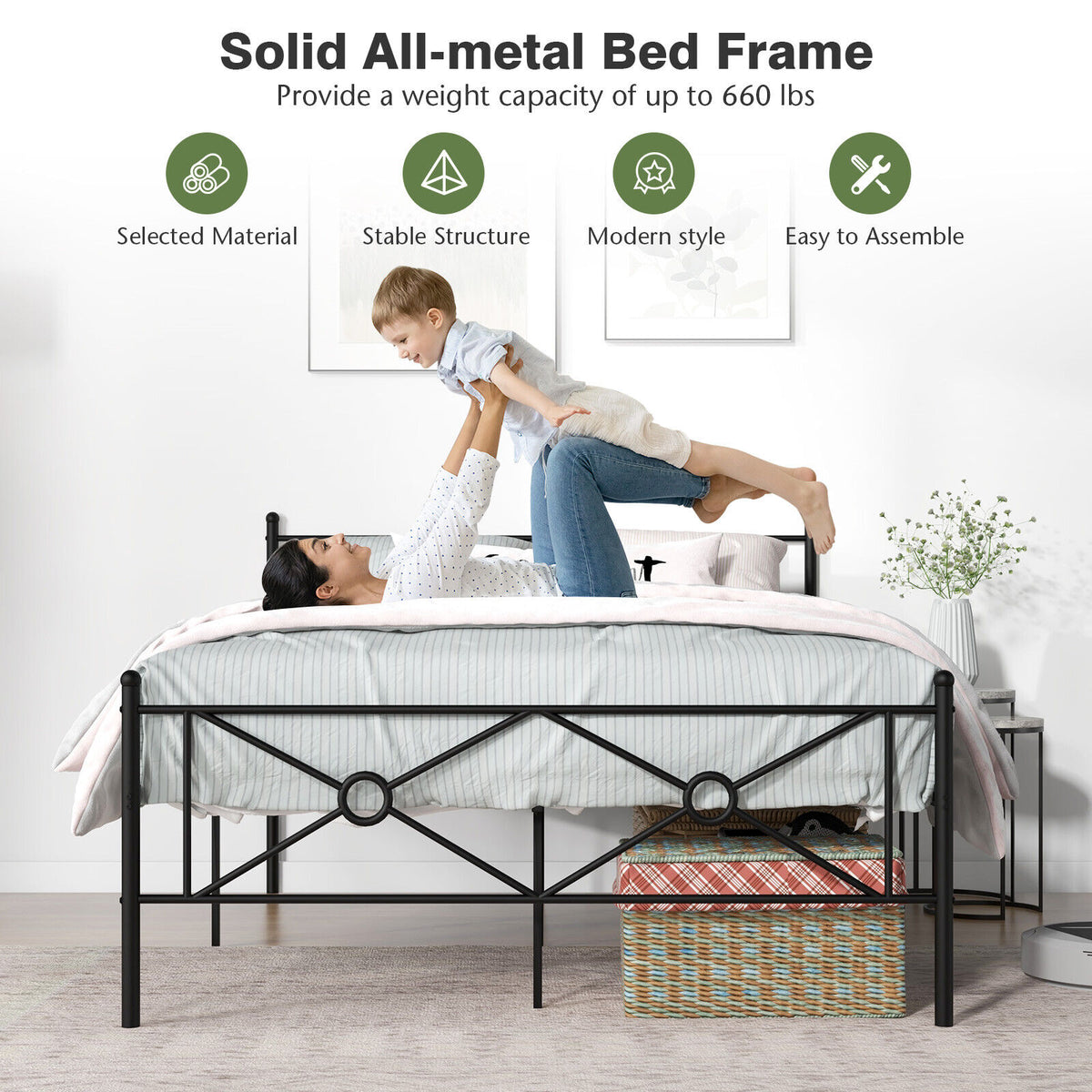 Full/Queen Size Metal Platform Bed Frame with Headboard and Footboard-Full Size-Simple Bed Frame-DECOROLALA