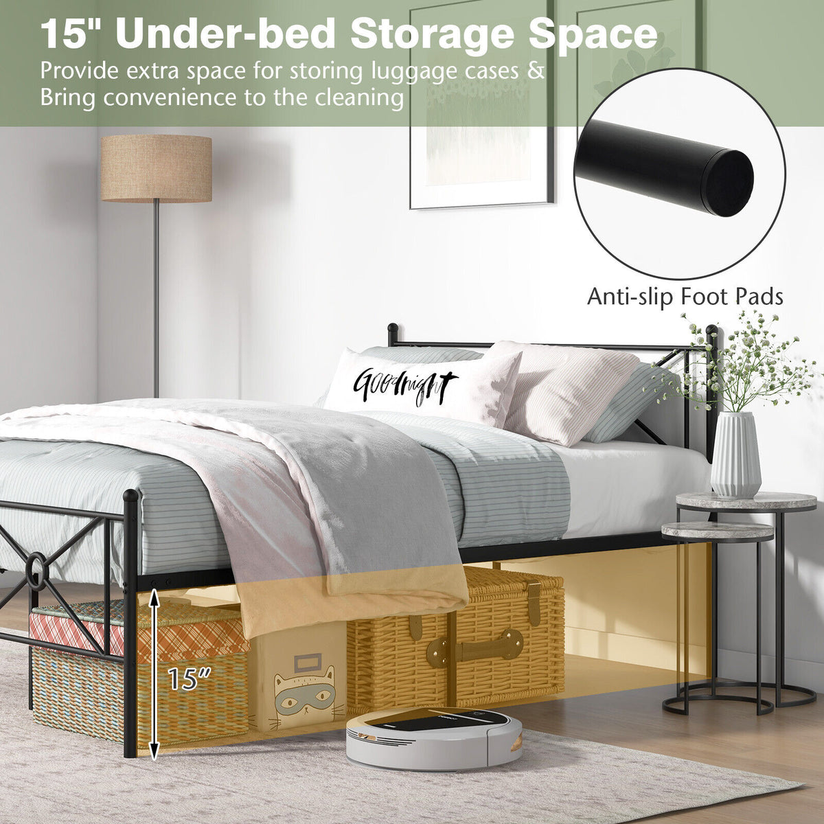 Full/Queen Size Metal Platform Bed Frame with Headboard and Footboard-Full Size-Simple Bed Frame-DECOROLALA