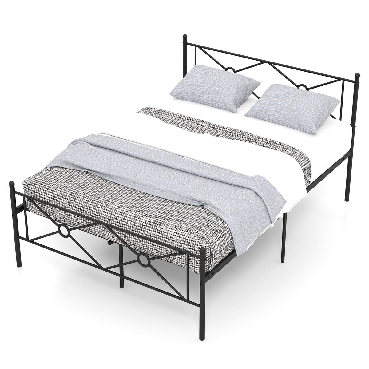 Full/Queen Size Metal Platform Bed Frame with Headboard and Footboard-Full Size-Simple Bed Frame-DECOROLALA