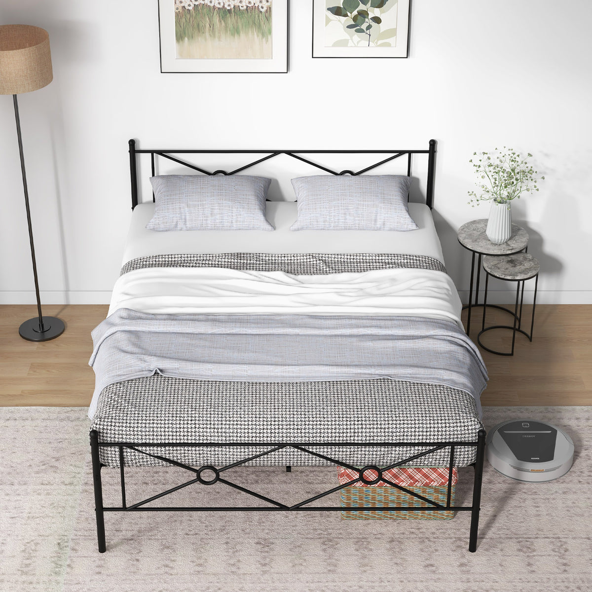 Full/Queen Size Metal Platform Bed Frame with Headboard and Footboard-Queen Size-Simple Bed Frame-DECOROLALA
