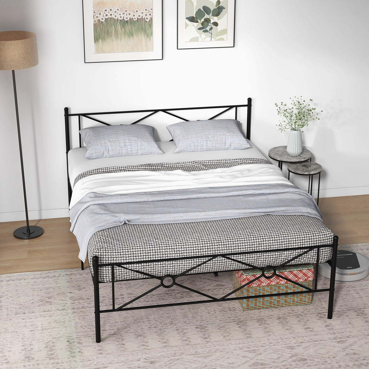 Full/Queen Size Metal Platform Bed Frame with Headboard and Footboard-Queen Size-Simple Bed Frame-DECOROLALA