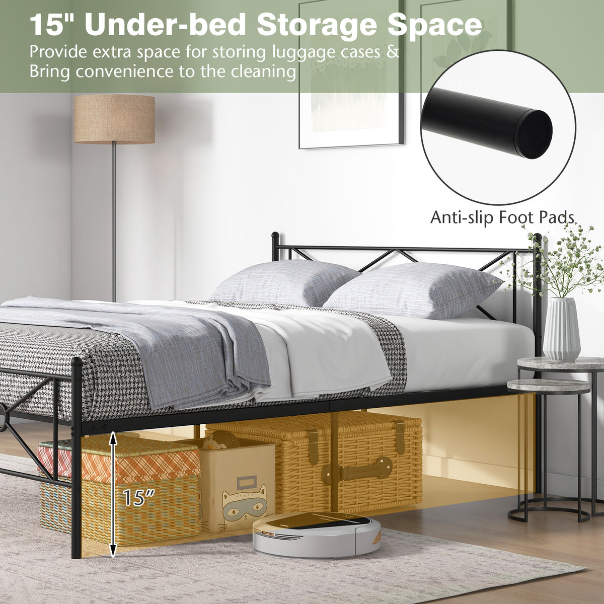 Full/Queen Size Metal Platform Bed Frame with Headboard and Footboard-Queen Size-Simple Bed Frame-DECOROLALA