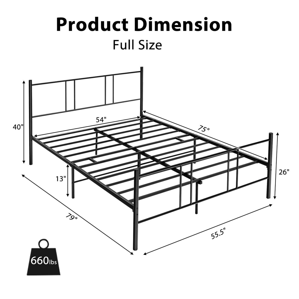 Full/Queen Size Platform Bed Frame with High Headboard-Full Size-Simple Bed Frame-DECOROLALA