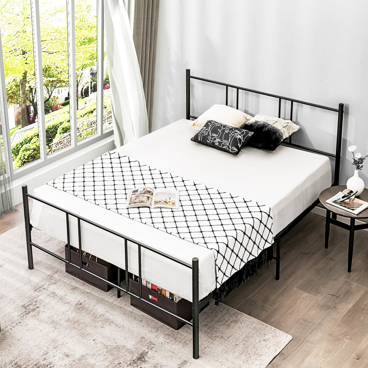 Full/Queen Size Platform Bed Frame with High Headboard-Full Size-Simple Bed Frame-DECOROLALA