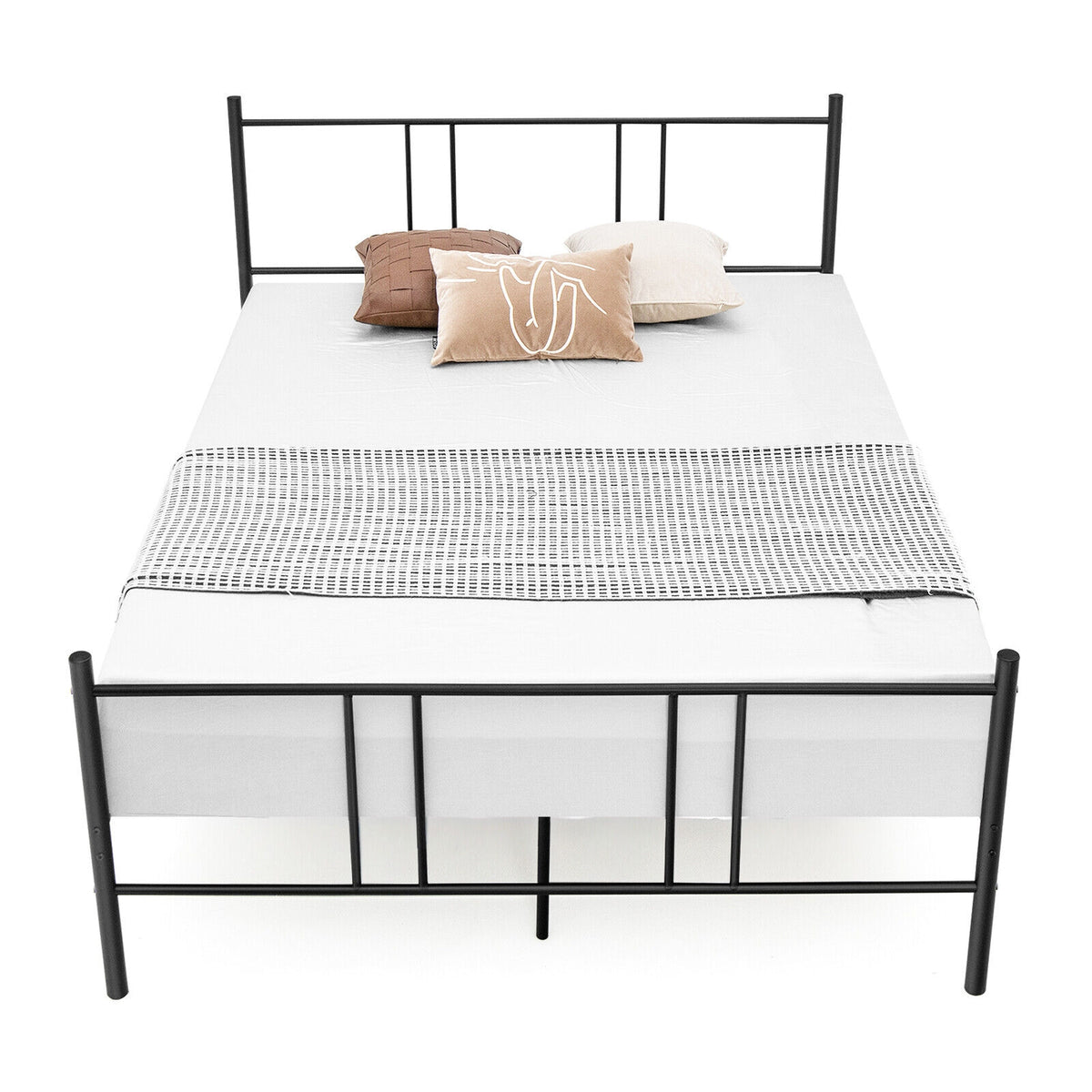 Full/Queen Size Platform Bed Frame with High Headboard-Full Size-Simple Bed Frame-DECOROLALA