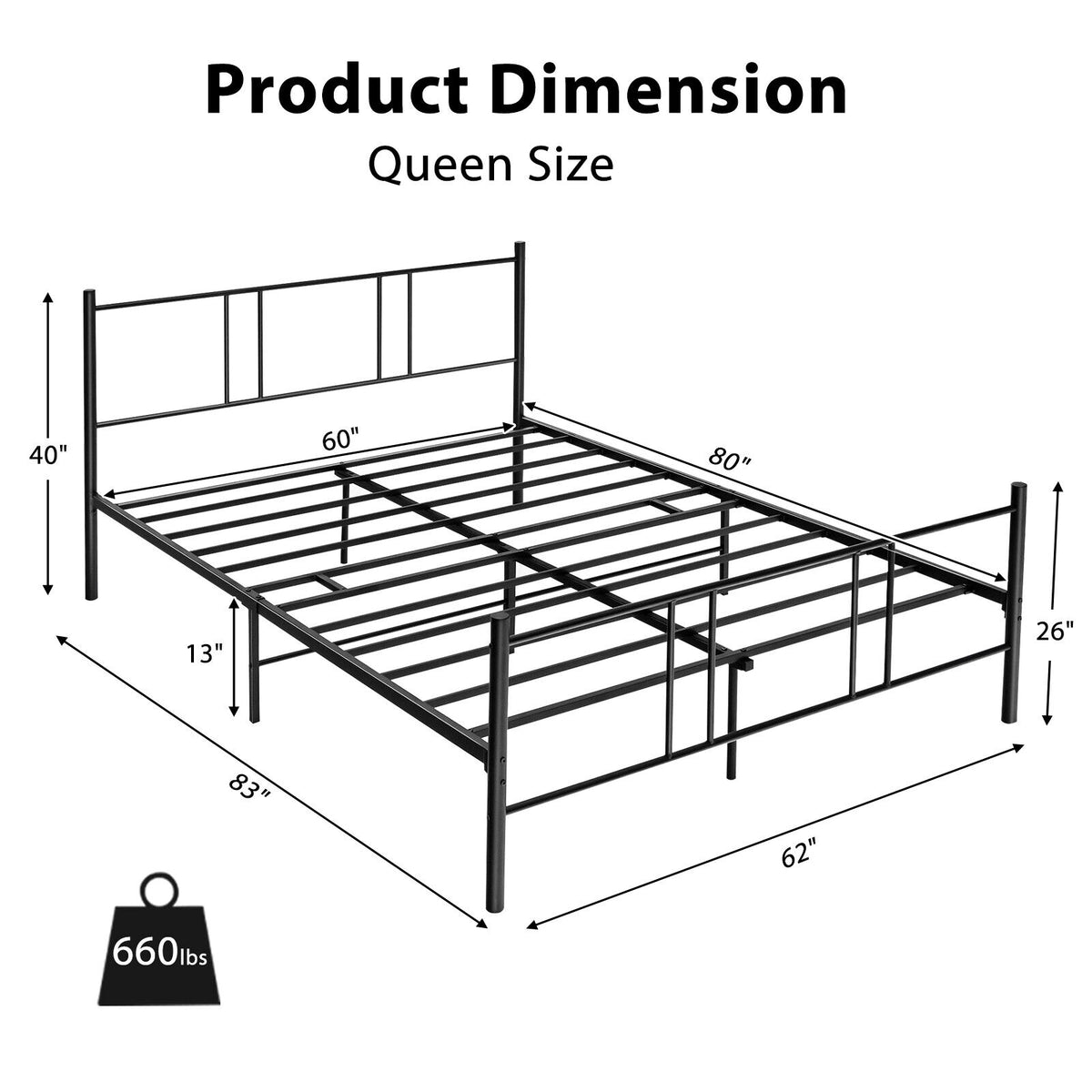 Full/Queen Size Platform Bed Frame with High Headboard-Queen Size-Simple Bed Frame-DECOROLALA