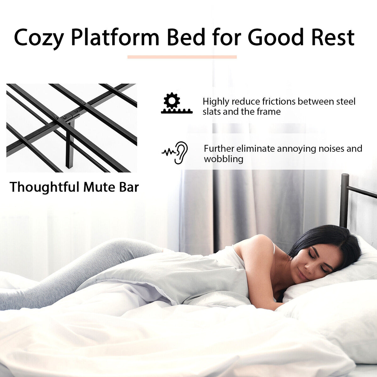 Full/Queen Size Platform Bed Frame with High Headboard-Queen Size-Simple Bed Frame-DECOROLALA